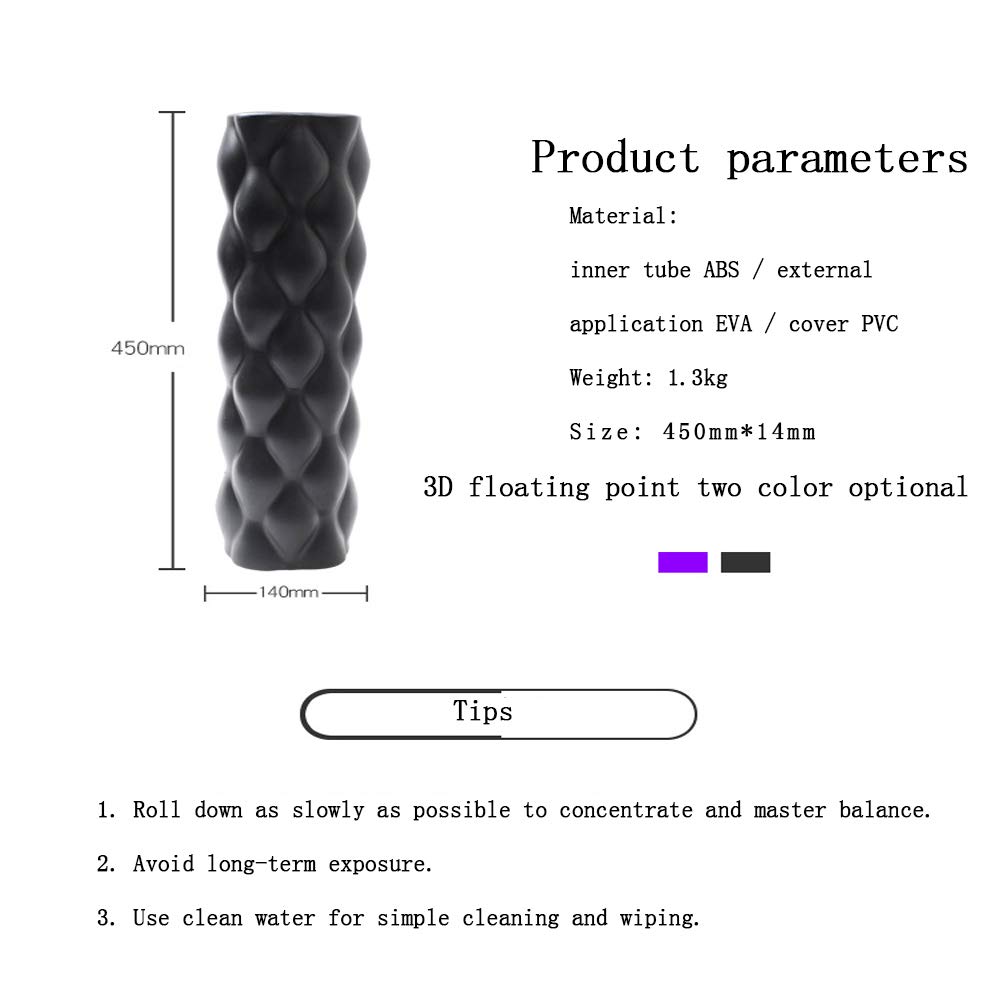 Foam Roller,Faszienrolle Schaumstoffrolle - Beste Triggerpunktleistung Für Die Muskelmassage Instructional EVA Long Size Schaumstoffrolle Für Den Rücken Beinmuskelentlastung,Black