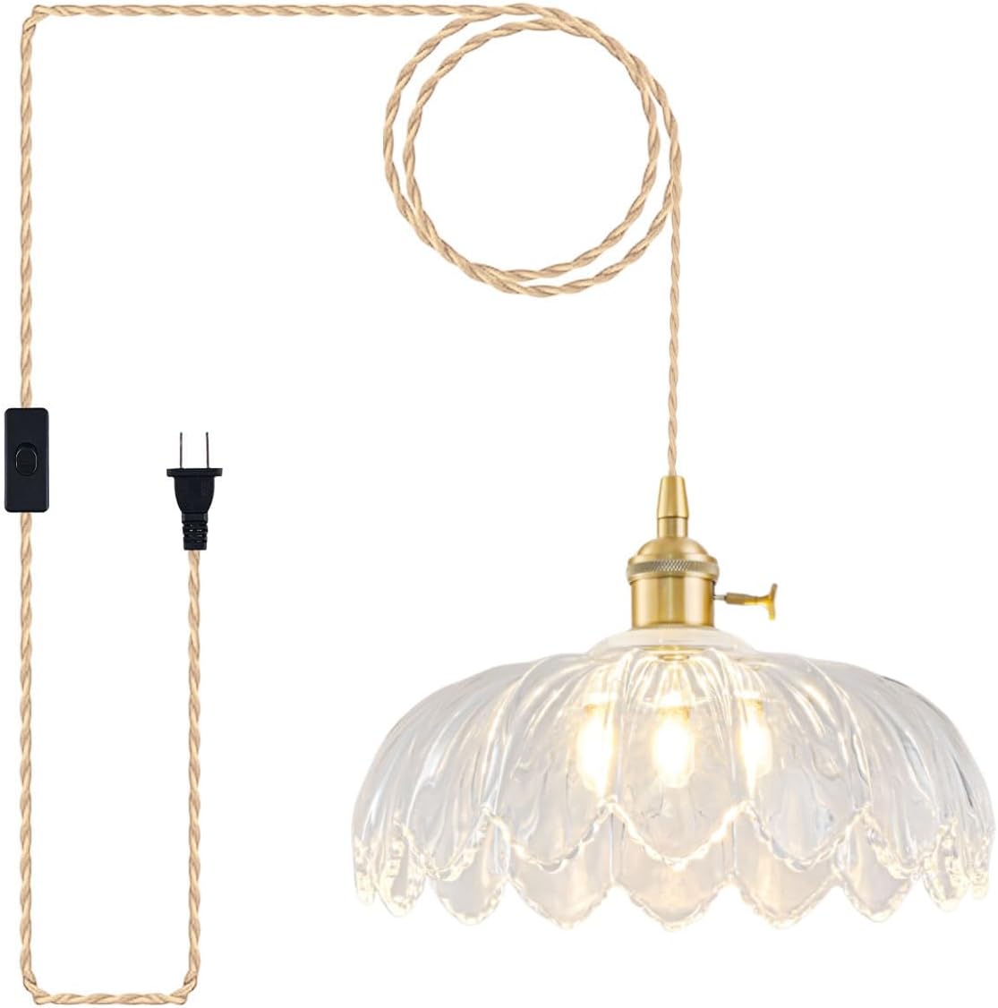 Plug in Pendant Light Fixtures, Hanging Light Fixture Glass Pendant Light, Vintage Transparent Hanging Lamp, Pendant Lighting for Kitchen Island, Bedroom, Dining Room, Living Room