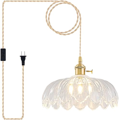 Miniatura 39 de Lámparas colgantes enchufables, lámpara colgante de cristal vintage, mini lámpara colgante de tulipán blanco leche, iluminación colgante para isla