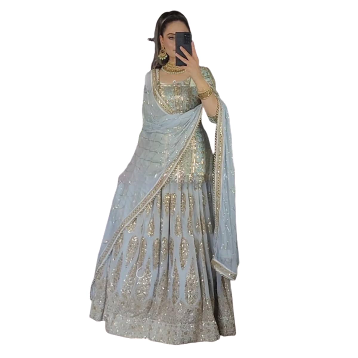 JINIMARTWomen's Georgette Stitched Dhoti Suit (SF201-55no Yellow1 XL Size)