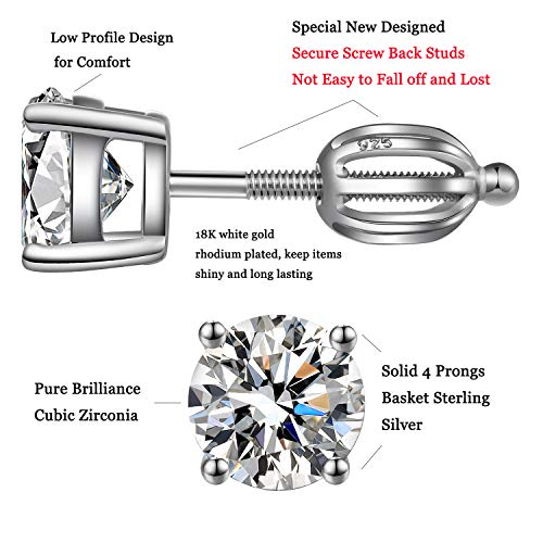 JiaYang Sparkling CZ Diamond Stud Earrings Sterling Silver Hypoallergenic Round Cut/Square Cut Cubic Zirconia Earrings for Women Men (4MM-8MM)4
