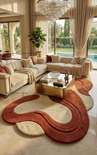 Image of Irregular Hand Tufted Carpet 6x8 Ft Modern Abstract Wool Area Rug for Living Room Bedroom Soft Plush Decorative Contemporary Floor Accent Decor
