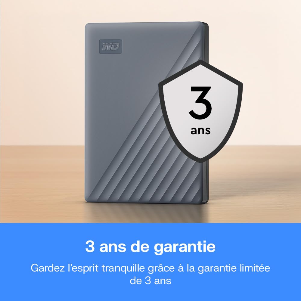 WD 2To My Passport Disque Dur Externe Portable, Fonctionne avec appareils USB-C et USB-A, Sauvegarde et protection par mot de passe, USB 3.2 Gen 1,