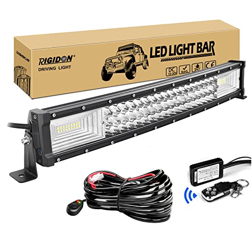 RIGIDON Gebogene Led lichtleiste kfz mit 12v kabelbaum kit 22 Zoll 55cm 270W Offroad Beleuchtung Led bar für Auto SUV ATV UTV LKW 4x4 Fahrzeuge 6000K Weiß led arbeitsscheinwerfer