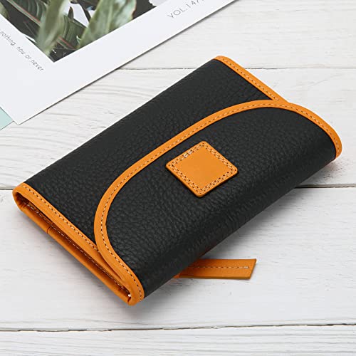 Genuine Leather Women Lady Trifold Fashion Card Case Wallet Zipper Coin Case Pocket Purse Large Capacity (Black)3