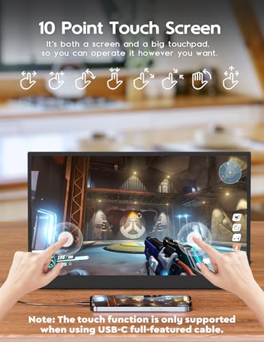 Image of ZSCMALLS 15.6'' 1080P 60HZ Touch Portable Monitor for Laptop, 1920Px1080P Touch Screen with HDR, 100% sRGB 1000:1, Ultra Slim & Eye Care,Travel Monitor External for Laptop, Mac, PC, PS5, Xbox