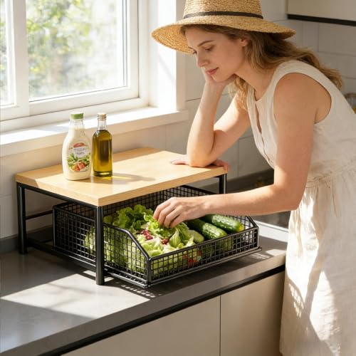 dewdat Soporte para Microondas De Cocina | Organizador Vertical De 2 Niveles - Estantes De Almacenamiento De Pie | Cuenta con Cesta Extraíble Inferior para Uso En Hogar, Apartamento, Cocina, Despensa - imagen 6