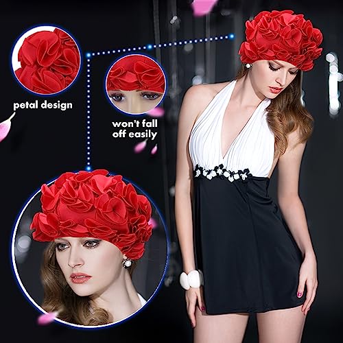 DEWIN Swim Cap, Swimming Hat Retro Floral Flower Fashion Elastic Swiming Hat Long Hair Swim Bathing Cap for Women Children - Image 4
