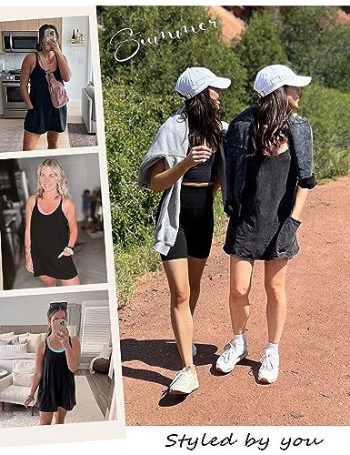 Yidarer Womens Summer Athletic Mini Dress Sleeveless Spaghetti Strap Built-in Shorts Scoop Neck Sundress with Pockets2
