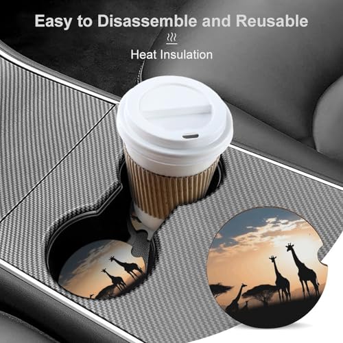 Portavasos para auto con diseño de jirafas en hierba 2 pcs miniatura 4