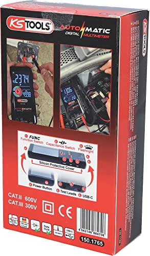 KS Tools 150.1765 Automatik Digital-Multimeter inkl. Prüfspitzen, Rot-schwarz