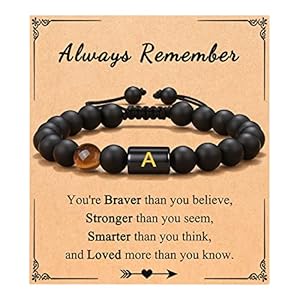 UNGENT THEM Natural Stone Initial Bracelet for Boys Men, Birthday Christmas Valentines Day Gradution Gifts for Teens Boys