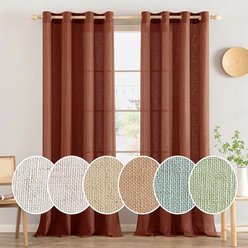 MIULEE Lot de 2 Rideaux en Lin Translucide avec Oeillets Rideaux Modernes pour Deux Portes de Balcon pour Salon Chambre à Coucher HxL 215x140 cm Rouge Brique