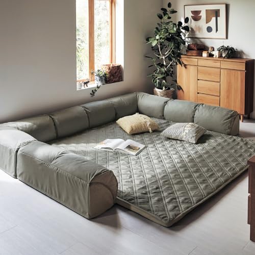 [ベルメゾン] フロアソファー グータラグ ダブルコーナータイプ ラグが洗える ローソファ カウチ グレー 大のサムネイル