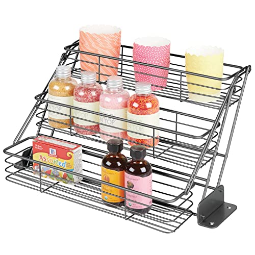 Mdesign Metal 3-Tier Pull Down Spice Rack, Easy Reach Retractable Large Capacity Kitchen Storage Shelf Organizer For Cabinet/Pantry, Hold Seasoning Jars, Bottles, Shakers, Linelle Collection, Graphite #TOP4