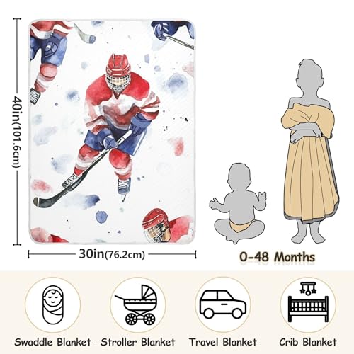 Image of Hockey Player Stick Baby Blankets Soft Warm Crib Stroller Blanket for Toddler Newborn Girls Boys 30x40in