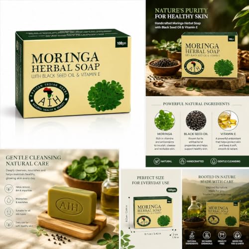 Moringa Herbal Soap with black Seed Oil & Vitamin E,100g image 4