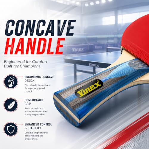 Image of Vinex 7 Star Competition Table Tennis Racquets, TT Bat with 6 mm Blade, 1.8 mm Sponge Rubber and concave Handle, Pack of 1 Pcs