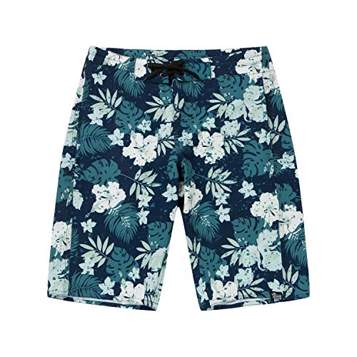 Men's Spandex Hawaiian Beach Board Shorts with Zipped Pocket in Flamingo Party