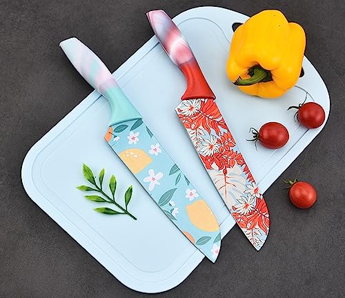 Image of YANCI Chef's Knife, High Carbon Stainless Steel Multicolored Kitchen Knife Nonstick Color Printed with Blade Guard, 6.8 Inch (Forest Green)