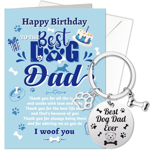 HOWAF Dog Dad Birthday Card & Keyring Engraved, Happy Birthday Card from The Dog to Dad Gifts