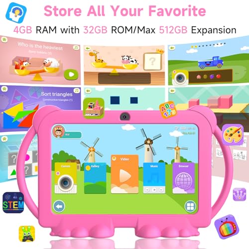 Image of 2025 Kids Tablet, Kids Android 12 Tablet 7 inch, 4+32 GB ROM (1TB Expansion), Parental Controlled Toddler, BT, WiFi, Dual Camera, Shockproof Case