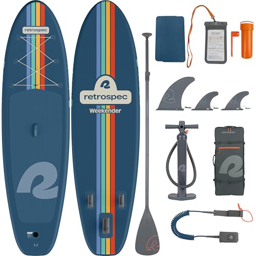 Retrospec Weekender Inflatable Stand Up Paddle Board Includes Paddle, Pump, Travel Bag and Accessories 10’6” Lightweight Inflatable SUP, Puncture Resistant Inflatable Paddle Board for Adults