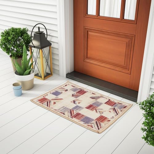 Image of HUES & SHADES Coir Door Mat for Outdoor Entrance - [37 x 57 cm] | Natural Coconut Fiber Brush Mat for Shoes Cleaning, Heavy Duty Non-Slip Doormat for Porch, Patio, Entryway (Terracotta Patchwork)