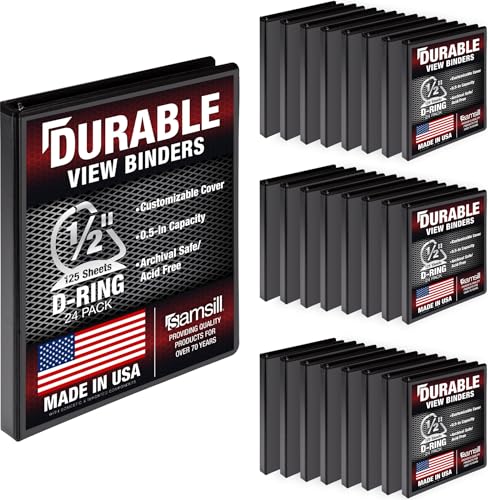 Image of Samsill Durable 0.5 Inch Binder, D Ring Binder, Customizable Clear View Cover, Black, 24 Pack, Each Holds 125 Pages