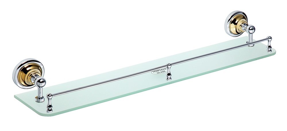 BEMETA Etagère, Tablette Retro en Verre et en Chrome-Or 60x9x12 cm
