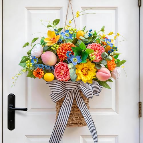 Pinkpuii Spring Summer Door Hanger Basket Wreaths for Front Door,