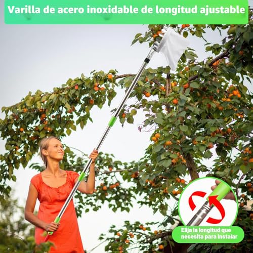 Miniatura 4 de Komablen 4m Recoge Frutas Telescopico, Recogedor De Frutas Acero Inoxidable Ligero Y Bolsa De Tela, Recogedor Recolector De Frutas Para Manzanas, Naranjas, Peras, Cítricos