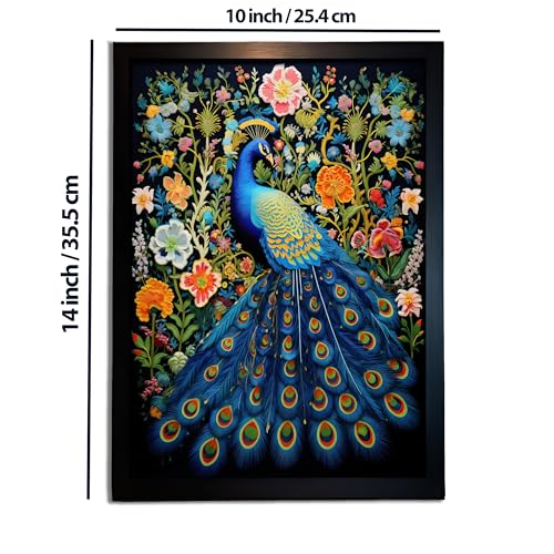 Image of redbakers.in Peacock Wall Art Print, Framed Paintings, Living Room Decor Vastu || Stylish Picture Frame for Home & Office Decoration|| Best Gift Size 10 x 14 Inch (Modern, MELODY, 10 X 14 Inch)