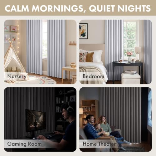 Image of ANRODUO Greyish White Back Tab Blackout Curtains 84 Inch Long 2 Panels