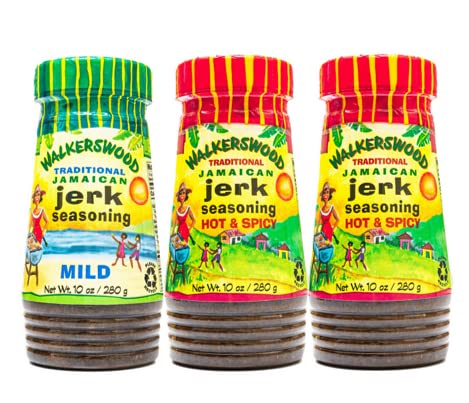 Walkerswood Condimento tradicional jamaicano Jerk, 2 condimentos picantes y picantes y 1 paquete combinado suave de Jerk Jamaicano, 10 onzas