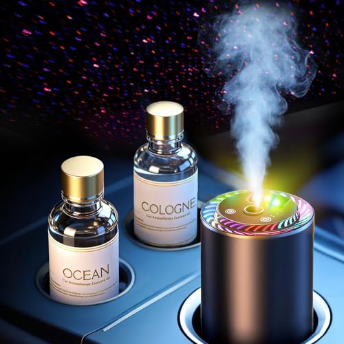 Smart Car Air Freshener with Star Light & 100ml Diffusers Oil Refills, Auto On/Off Aroma Diffuser, 3...