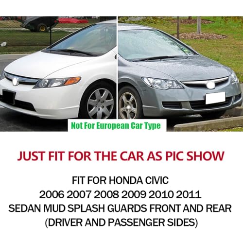 Image of Mud Flaps for Honda Civic 2006 2007 2008 2009 2010 2011 Sedan Front & Rear Splash Guards Mudguards No Drilling Required Easy Install (Driver and Passenger Sides)
