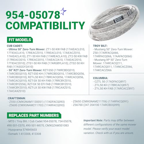Image of BlueStars 954-05078 Deck Belt | Aramid Cord | 5 /8 x 143.5 | For Cub Cadet 50 inch Deck ZT1 50 RZT 490-501-C070 Troy Bilt Mustang 754-05078 490-501-M070 Craftsman Z550 Z5600 Zero-Turn Mowers