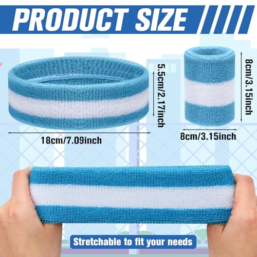 Image of Eurzom 36 Pcs Neon Sports Sweatbands Set Include 12 Striped Sweat Absorbing Headbands 24 Wristbands Athletic for Men Women Basketball Tennis Running Glow Party
