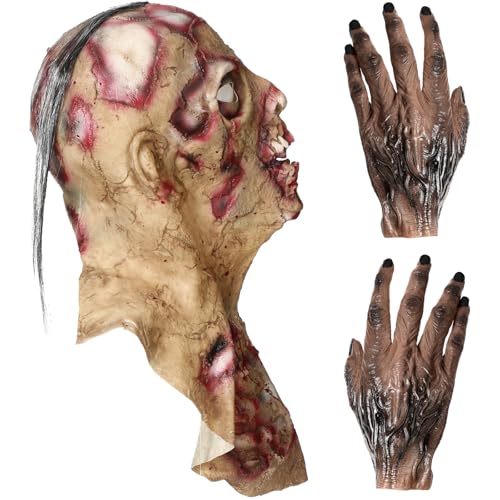 Simgoing Halloween Scary Zombie Mask Broken Face Vampire Mask with