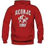 Shirt Happenz Delije Premiumhoodie Red Star Hoodie Crvena Zvezda Beograd Sever Srbija, Farbe:Rot;Größe:XL