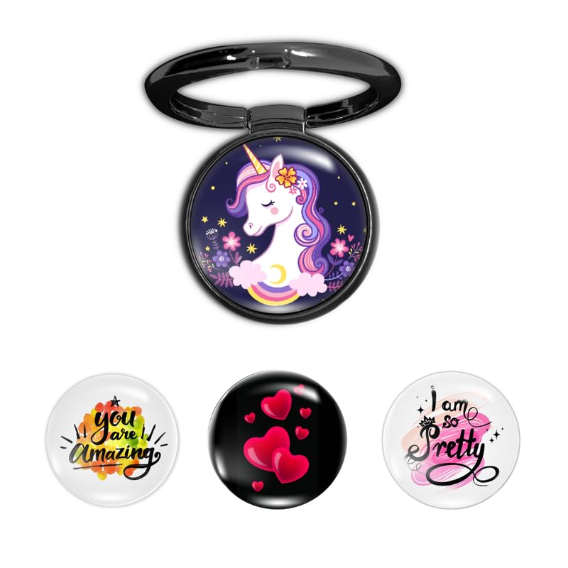 Image of 4-in-1 Metallic Mobile Back Ring Holder | Strong Grip for Phone & Back Cover | 4 3D Logo Magnets | 360 Adjustable Stand