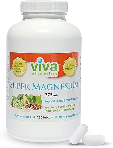 Viva Vitamins Suplemento Super Magnesio Suplementos de magnesio para músculo, nervio y hueso, magnesio quelado para máxima absorción, citrato y