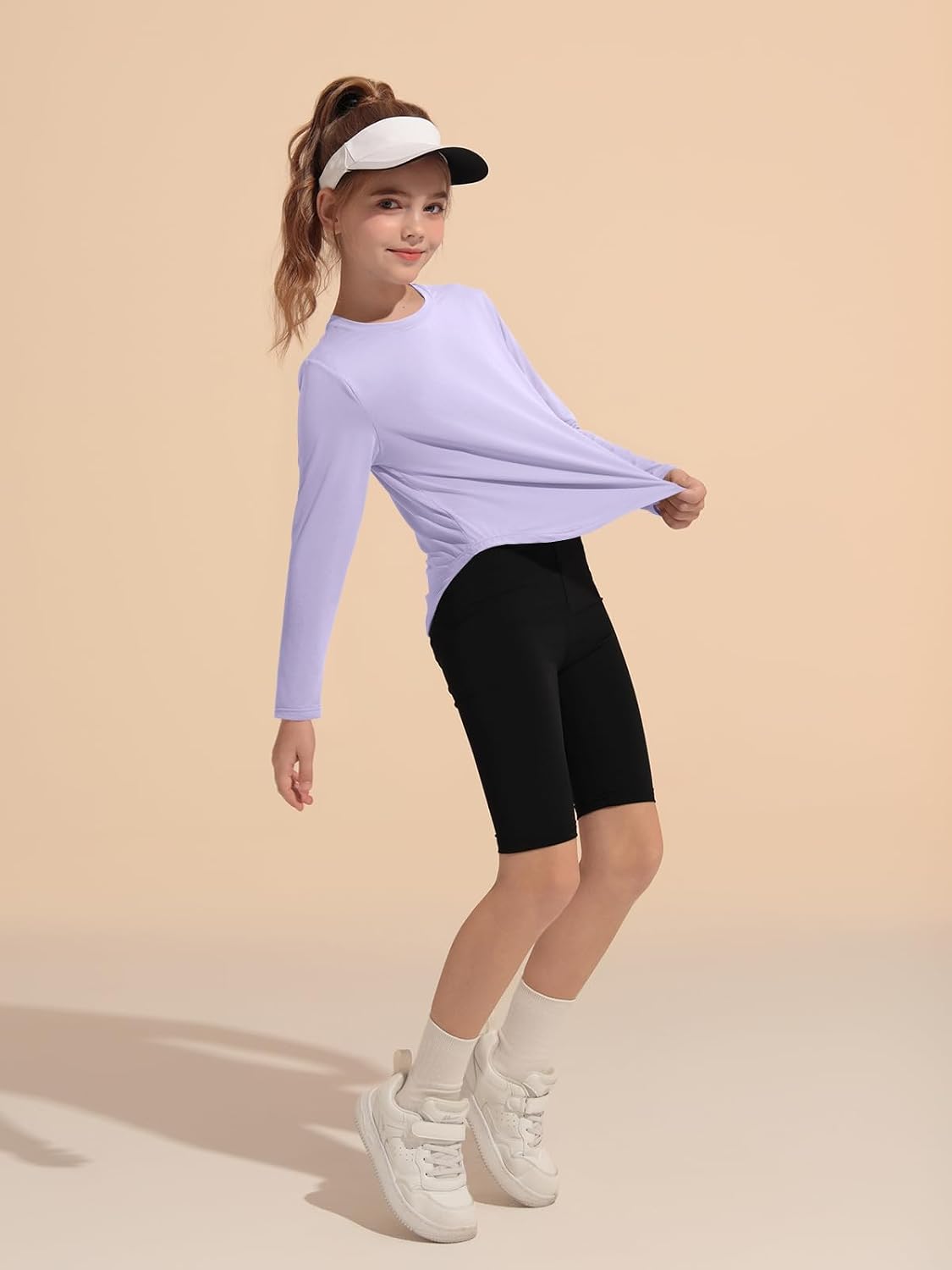 Haloumoning Girls Athletic Shirts Kids Long Sleeve Active Sports T Shirts Quick Dry Tunic Tops Basic Tees 5-14 Years