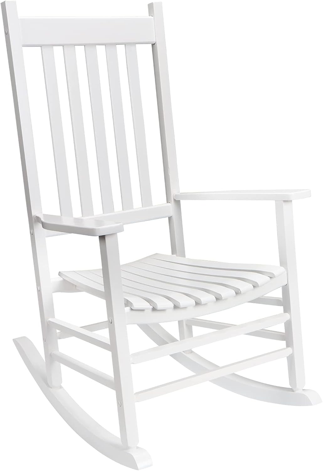 Patio Rocking Chair, Outdoor Rocking Chair, Wood Porch Rocker, Wooden Rocking Chair for Adult for Garden, Lawn, Balcony, Backyard and Patio (2 White)