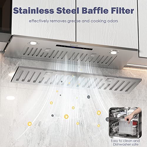 Soonye Range Hood 30 Inch, Insert Range Hood 600 Cfm Kitchen Vent Stove Hood With 3 Speed Gestures Sensor Touch Control With Remote, Permanent Baffle Filter, Ducted/Ductless Convertible #TOP4