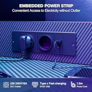 Grandder ​Bureau Gaming LED, 100x50 cm Bureau d'Ordinateur avec Étagères Réversibles, Tiroir de Stockage, Prise Murale Intégrée, Design Moderne pour Maison et Bureau Noir