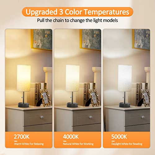 Set Of 2 Bedside Lamps For Bedroom Nightstand With Usb Ports & Ac Outlet, Pull Chain Small Table Lamp With 3 Color Temperatures,Side Bed Lamp For Bedroom Guestroom Livingroom,Grey #TOP2