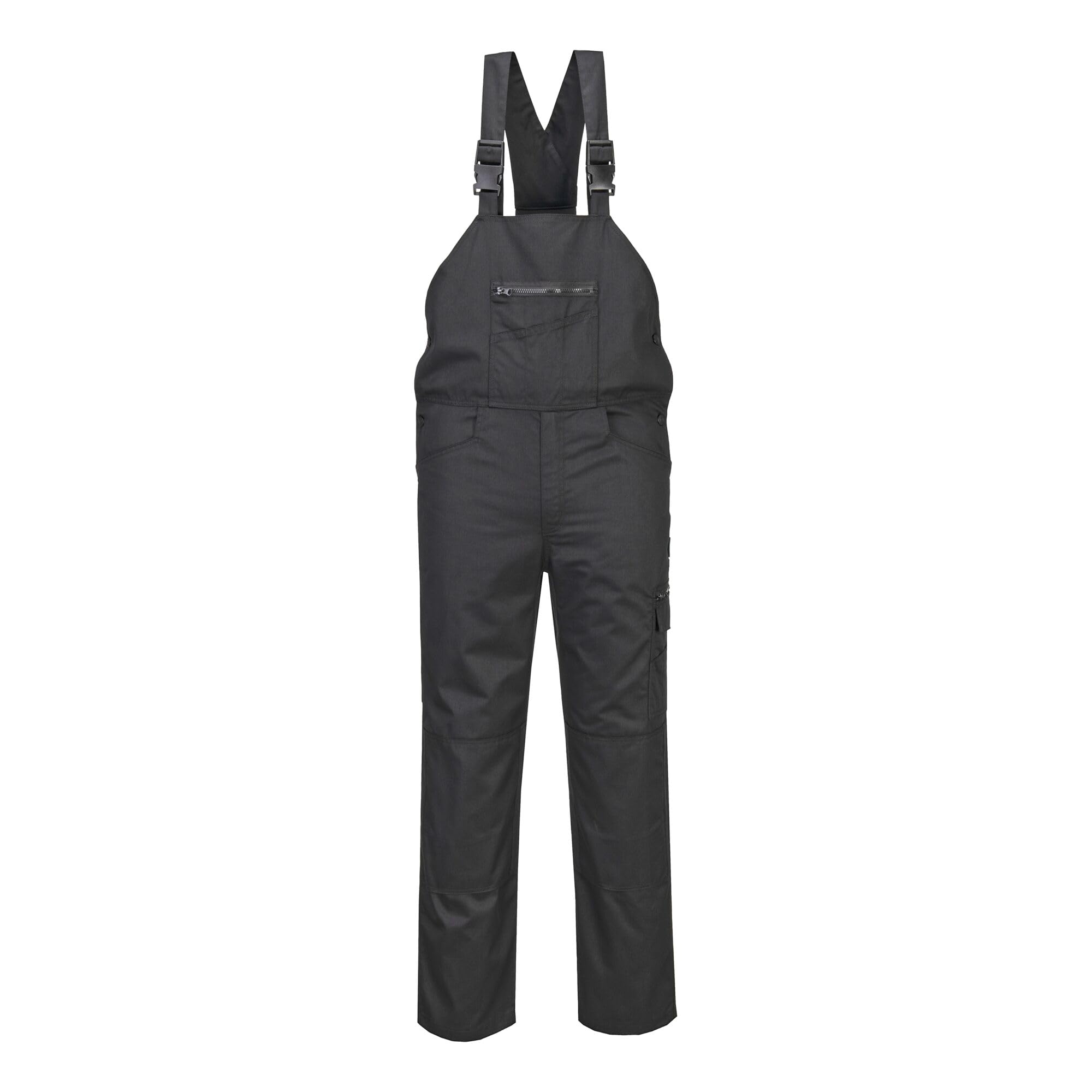 Portwest CD850 WX2 Eco Stretch Bib and Brace Durable Workwear with Recycled Polycotton Fabric Multi Pocket Design Flexible Fit Bottom Loading Knee Pad Pockets Sustainable, Black, S