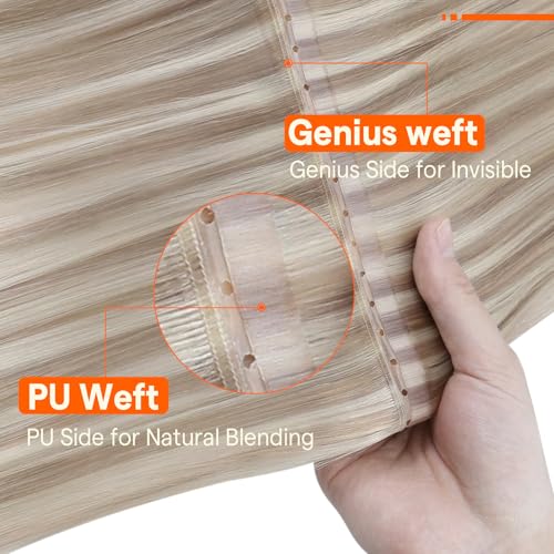 Image of Full Shine Butterfly Weft Hair Extensions Human Hair 24 Inch 100G 5Pcs | Ash Blonde Highlight Bleach Blonde, Breathable OVO Weft, Seamless Micro Beads, Invisible Pu Holes, Daily Wear Solution